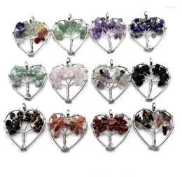 Colliers pendants 10pcs Stone Tree of Life 30 mm Heart Fluorite Rose Quartz Crystal 7 Chakra Charmes pour boucles d'oreilles Collier Bijoux