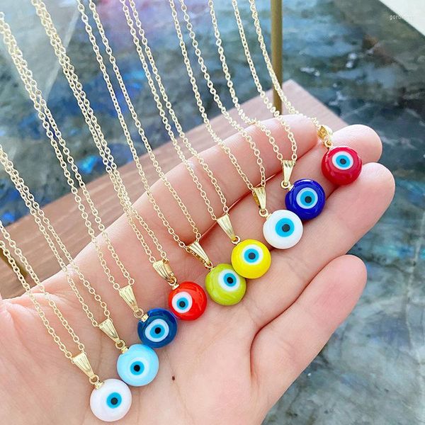 Pendentif Colliers 10 Pcs Tendance Multicolore Yeux Collier Haute Qualité Plaqué Or Chaîne Turquie Oeil En Gros