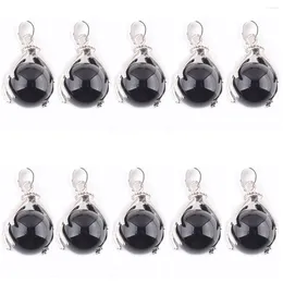 Pendentif Colliers 10 pcs à la mode noir naturel obsidienne pierre pendentifs Reiki rond guérison bijoux cadeau mains paume charme TN3148