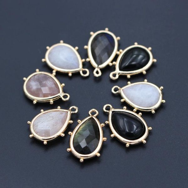 Pendentif Colliers 10 pièces à la mode à facettes en pierre naturelle charmes goutte larme Labradorite Rose Quartz pendentifs pour bricolage femmes collier boucles d'oreillesPe