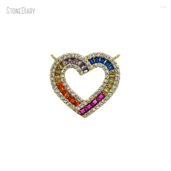 Collares colgantes 10 unids Venta al por mayor Color oro Cobre Cubic Zirconia Forma de corazón Punto de regalo para su joyería PM47216