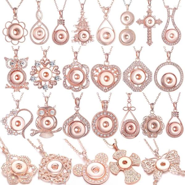 Pendentif Colliers 10pcs gros bouton pression collier strass croix papillon fleur il 20mm 18mm boutons bijoux