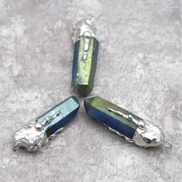 Pendentif Colliers 10pcs en gros titane bleu vert couleur étain cristal clair pilier soudé bijoux faits à la main PM28805