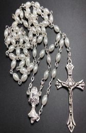 Colliers pendants 10 pcSet blanc 64 mm en verre de poire de rosaire ovale catholique rosario mignon collier perlé calice centre49360492879738