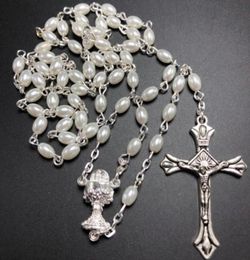Colliers pendants 10 pcSet blanc 64 mm en verre de poire de rosaire ovale catholique rosario mignon collier perlé calice centre49360497469376