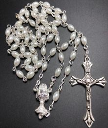 Colliers pendants 10 pcSet blanc 64 mm en verre poire rosaire perle ovale catholique rosario mignon collier perlé calice centre49360491313814
