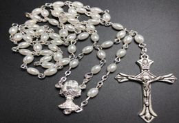 Colliers pendants 10 pcSet blanc 64 mm en verre de poire de rosaire ovale catholique rosario mignon collier perlé calice centre49360498155752