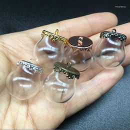 Pendentif Colliers 10sets 20 15mm Globe de verre miniature Orbes Bubble Metal Crown Base Plateau Bijoux Collier Lanugo Vial DIY Souhaitant Bouteilles
