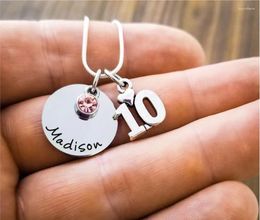 Pendentif Colliers 10e anniversaire Collier cadeau pour fille tournant 10 Nom personnalisé avec pierre de naissance année peu