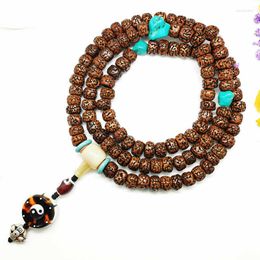 Hangende kettingen 11-12 mm 108 Tibet Old-smakelijke Rudraksha Bodhi Gebedschalen mala met taiji einde charm bro071