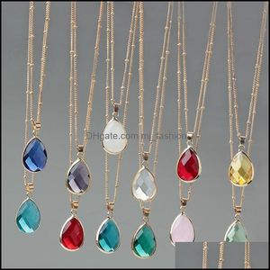 Hangende kettingen 12 kleuren geboortesteen water drop hanger traanglas kristal charme ketting vrouwen sieraden levering 2021 mjfashion dhlvw