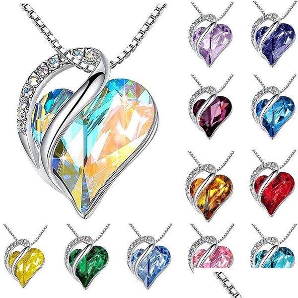 Pendentif Colliers 12 Couleurs En Forme De Coeur Collier De Pierre De Naissance Colorf Diamants Gemstone Party Dames Accessoires De Mode Drop Delivery Dh976