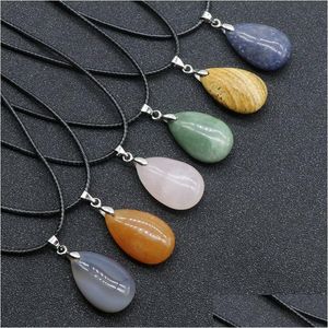 Hangende kettingen 12 kleuren reiki genezing sieraden waterdruppel natuursteen ketting kwarts lapis opaal roze kristal piramide amethist de dhpqk