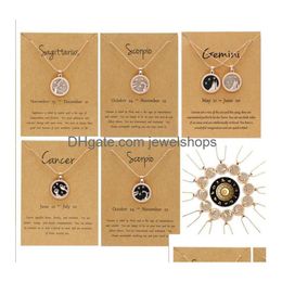 Pendentif Colliers 12 Constellation Pour Femmes Hommes Chaîne En Or Signe Du Zodiaque Collier Rond Noir Et Blanc Couple Bijoux Cadeau D'anniversaire Dhpjg