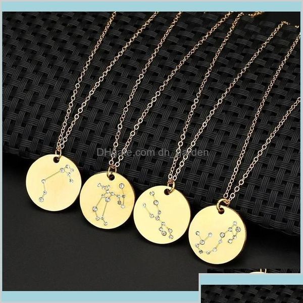 Collares colgantes 12 Constellation Gold Sier Virgo Libra Scorpio Sagitario Capricornio Acuario Zodiac Círculo de cristal Joyería KH2 EOKC DH5LC