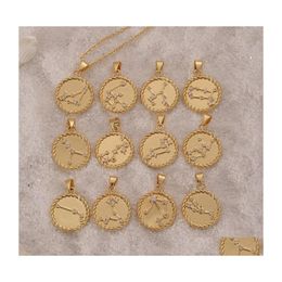 Collares colgantes 12 Constelación Collar Oro Cristal Moneda Colgantes Charm Star Sign Gargantilla Astrología para mujeres Joyería de moda 22 Dhku4