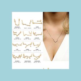 Hanger kettingen 12 constellatie hangers ketting cadeau voor vrouwen goud en stukje geplaatste dierenriem sieraden astrologie 12 stcs/ot drop del dhz9a