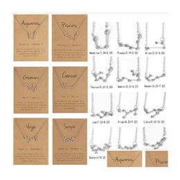 Hangende kettingen 12 constellatie Zodiac ketting Horoscoopteken Zircon Galaxy Libra Astrologie Women Gift met retailkaart DRO DHCTR