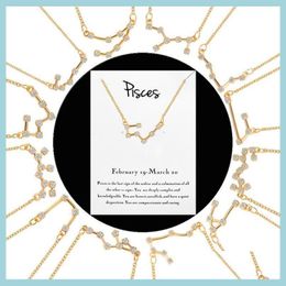 Pendentif Colliers 12 Constellation Zodiac Sign Collier Horoscope Zircon Bijoux coréens Star Galaxy Balance Astrologie avec carte de détail DHLIQ