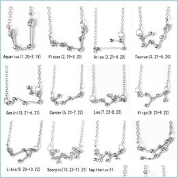 Collares colgantes 12 Constelación Collar del zodiaco Horóscopo Signo Zircon Joyería coreana Estrella Galaxy Libra Astrología Regalo de las mujeres con Dhusf