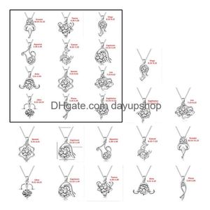 Colliers pendants 12 Constellation Zodiac Sign Collier Horoscope Zircon Bijoux en acier inoxydable GALAXY BIBLABRA ASTROLOG