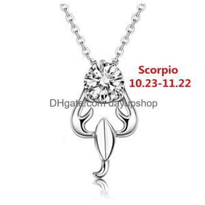 Colliers pendants 12 Constellation Zodiaque Signe Collier Horoscope Zircon Bijoux en acier inoxydable GALAXY BIBLAT