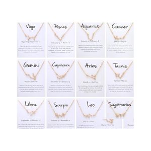 Hangende kettingen 12 constellatie Zodiac Sign ketting Horoscoop Zirkon Koreaanse sieraden Star Galaxy Libra Astrologie Gift met Retail DH4X1