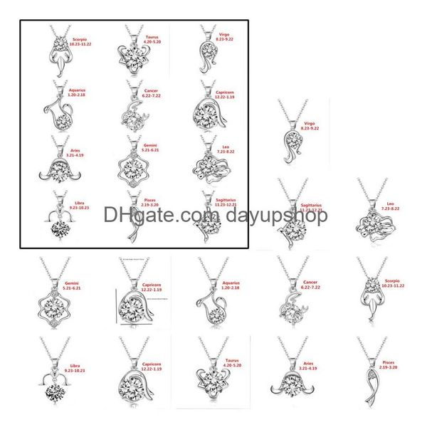 Colliers pendants 12 Constellation Zodiaque Signe Collier Horoscope Zircon Bijoux en acier inoxydable GALAXY BIBLABRA ASTROLOG