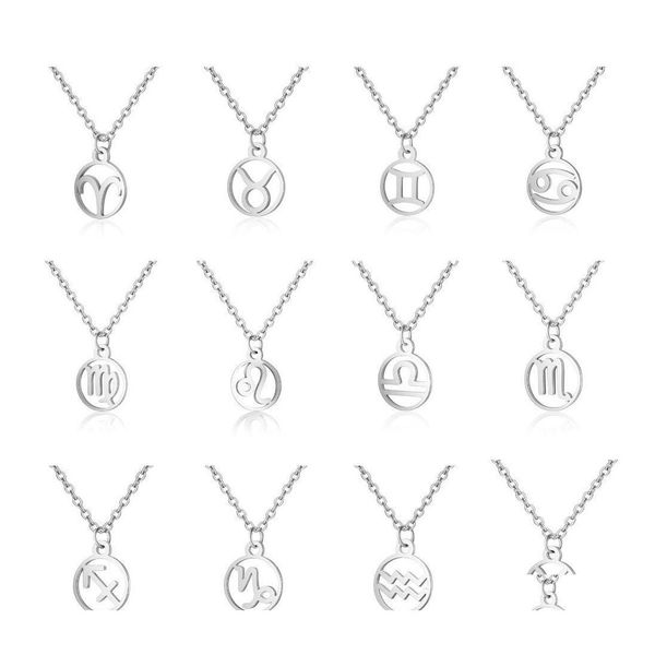 Pendentif Colliers 12 Constellation Signe Du Zodiaque Collier Pour Les Femmes En Acier Inoxydable Sier Lien Chaîne Lion Balance Bélier Cercle Horoscope A Dhx0G