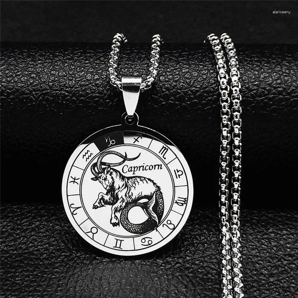 Pendentif Colliers 12 Constellations Capricorne En Acier Inoxydable Chaîne Ronde Femmes/Hommes Pendentifs Bijoux Collier Zodiaque NXH255S03