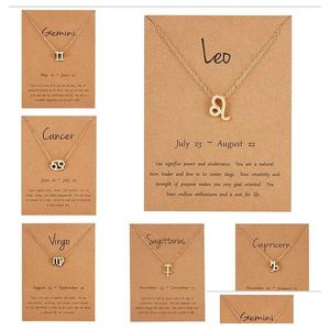 Colliers pendants 12 Horoscope Zodiaque Signe Collier Aries Leo Constellations Sier et Gold Bijoux Kids Christmas Gift Wholesale Drop Dhqo5