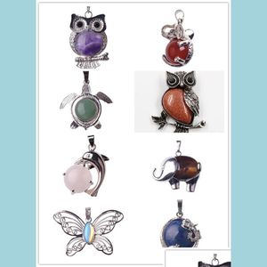 Pendentif Colliers 12 Pcs Assortis Antique Sier Style Mixte Charmes Pierres Précieuses Pendentifs Tortue Hibou Paon Animaux Forme Guérison Dhgarden Dhojx