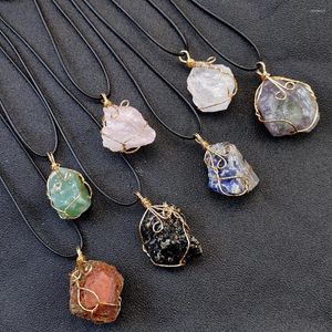 Pendentif Colliers 12 Pièces Fait à la Main Fil d'Or Wrap Pierre Naturelle Irrégulière Améthystes Fluorite Quartz Rouge Agates Collier Femmes Bijoux