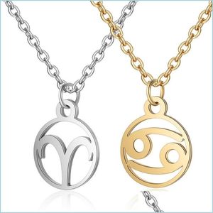Pendentif Colliers 12 acier inoxydable Constell pendentif collier Sier or zodiaque Horoscope signe chaînes pour femmes bijoux de mode Virg DH7Hi