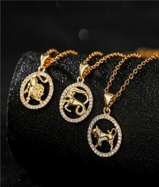 Pendentif Colliers 12 Zodiac Lettre Constellations Chaîne Collier pour Femmes Hommes Bélier Vierge Balance Scorpion Capricorne Verseau Birthd8716499