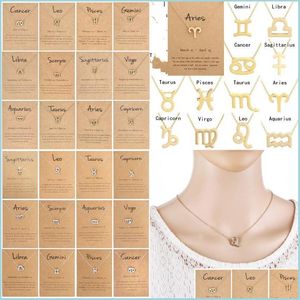 Hangende kettingen 12 Zodiac ketting met cadeaubon Sier Golden Chain Constellation Sign hanglanke kettingen voor mannen vrouwen sieraden 146 dhlxa