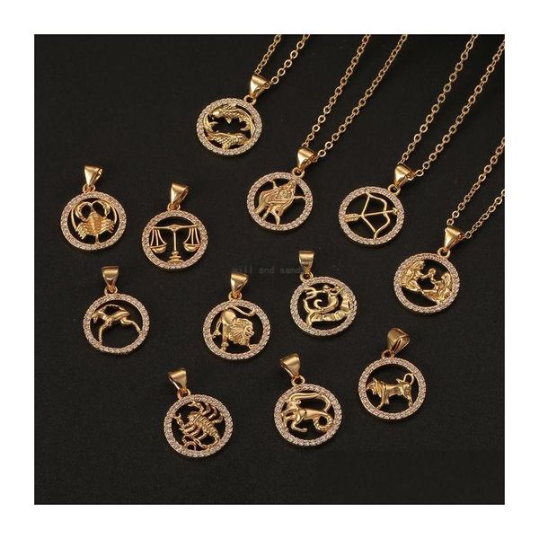 Collares pendientes 12 Signo del zodiaco Collar animal Cadena de oro Moneda Piscis Colgantes Encanto Estrella Gargantilla Astrología Para mujer Joyería de moda Dh9M6