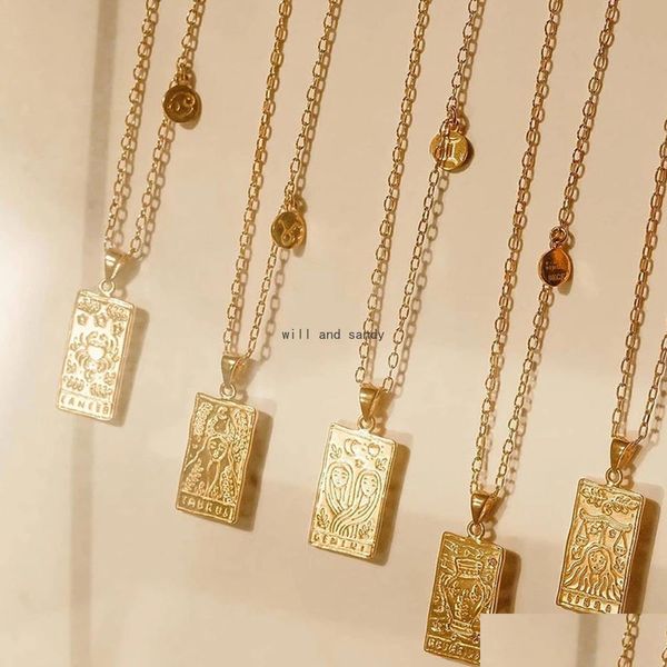Pendentif colliers 12 signe du zodiaque collier or clavicule chaîne Lion Cancer pendentifs charme étoile tour de cou astrologie colliers pour femmes Fash Dh298