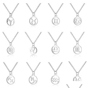 Hangende kettingen 12 Zodiac Sign Sier Horoscope Constellations roestvrij stalen ketting mannen vrouwen sieraden cadeau drop levering dhgarden dhmws