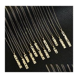 Colliers pendants 12 SIGNIR ZODIAC SIGNAGE ACIER SECTIONNEUX CONSTELLATION LETTER GOLD SERIER Chaines pour hommes femmes Bijoux d'anniversaire de mode Drop del Oty5l