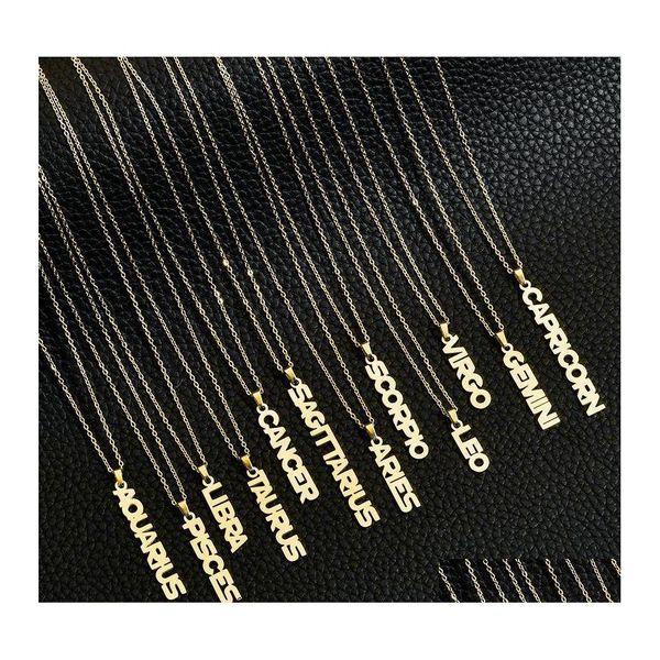 Collares colgantes 12 Signo del zodiaco Constelación de acero inoxidable Cadenas de oro para hombres Mujeres Joyería de cumpleaños de moda en BK Drop OTFLH