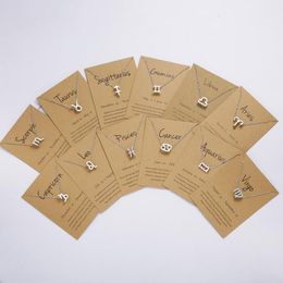 Collares colgantes 12 Signo del zodiaco con tarjeta de regalo Constelaciones Cadenas de oro Gargantilla para mujeres Moda Joyería de cumpleaños Collares