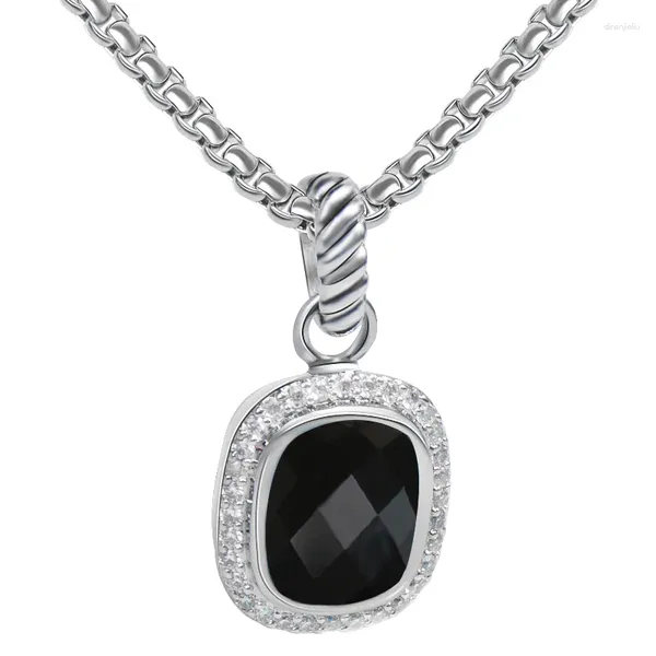 Collares colgantes 12 mm 10 mm Cojín Corte Negro Cubic Zirconia Collar Moda Rectangular CZ Declaración Joyería para mujeres Regalo