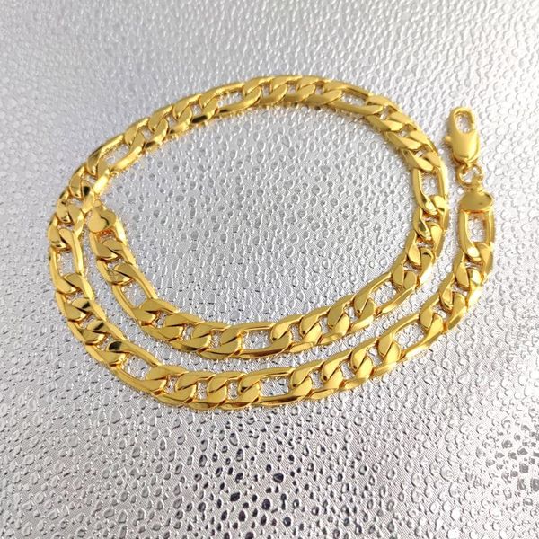 Pendentif Colliers 12mm Italien Figaro Lien Chaîne Collier Bracelet Or 24k GF 600mm 24 pouces Solide FinePendant