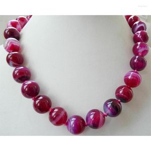 Colliers pendentifs 12 mm Agate rayée rose naturelle Perles de pierres précieuses rondes Nelace 18