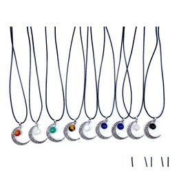 Collares colgantes 12 mm Reiki Stones Ball Turquesa Rosa Cuarzo Vintage Moon Frame Charms Collar para mujeres Hombres Accesorios de regalo Dro Dhtyv