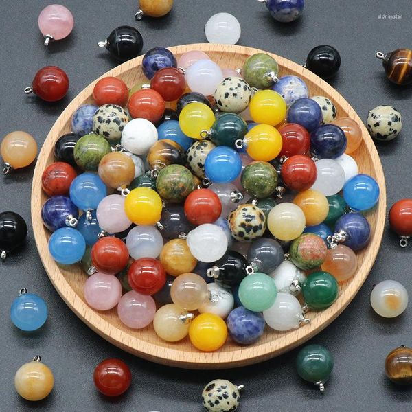 Pendentif Colliers 12mm Boule Ronde Cristal Naturel Pendentifs En Pierre Reiki Rouge Agates Oeil De Tigre Rose Quartz Charme DIY Bijoux Accessoires