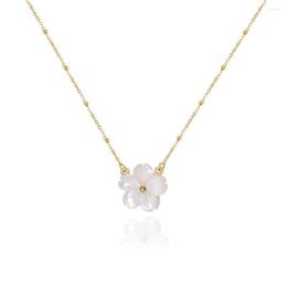 Colliers pendentif 12pcs / lot exquis coquille blanche fleur de cerisier chaîne de clavicule collier en acier titane pour les femmes