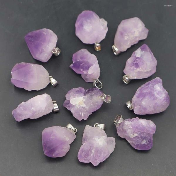 Pendant Necklaces 12 pièces/lot de haute qualité pierre naturelle améthyste brute pendentifs irréguliers collier Quartz violet cristal bricolage fabrication de bijoux