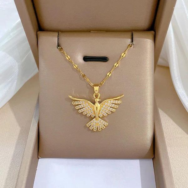 Collares colgantes 12 unids / lote Acero inoxidable Color oro Zircon Phoenix Bird Collar de cadena para mujeres Fiesta Joyería de moda Regalo al por mayor